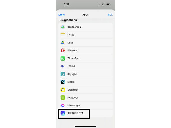 Click "Sunrise OTA" in your app sharing options.