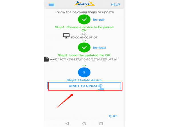 Click the &quot;Start to Update&quot; button, the app will begin displaying progress. Wait for roughly 3 minutes and make sure the Console is in power.