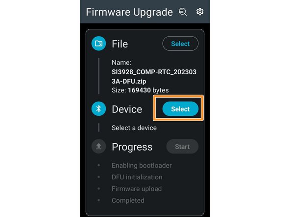Click the &quot;Select&quot; icon next to Device in the NRF DFU app