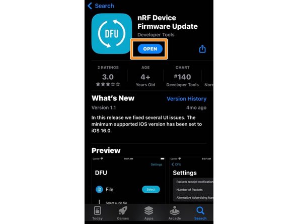 Open the NRF Device Firmware Update application on your device