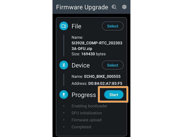 Click the &quot;Start&quot; icon to initiate the firmware update process