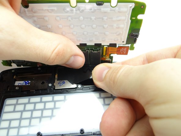 Picture 1: Line up the sockets on the logic board (red square) with the display cable connectors.