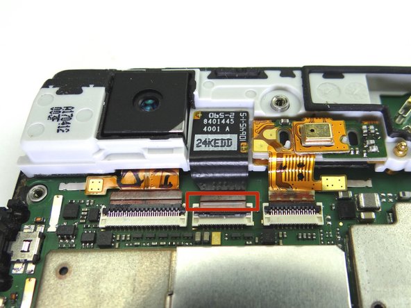 Picture 2: The white line on the camera cable should line up with the top edge of the connector.