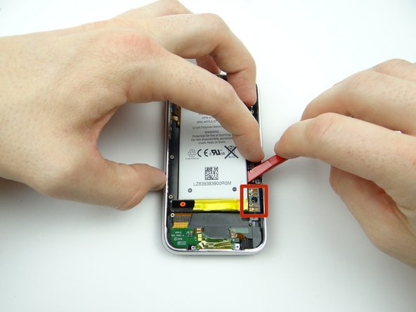 Work your way down to the battery connector (red square).