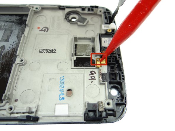 Place the speaker in its socket.  Then place the cable over the tab on the mid-frame (red square in Picture 3) and push it into place.