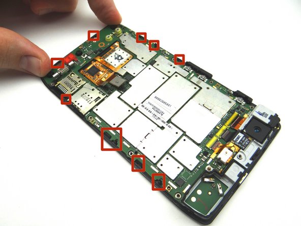 Use your fingers to press the logic board  into place on the display.  This will seat the tabs along the edges of the display.