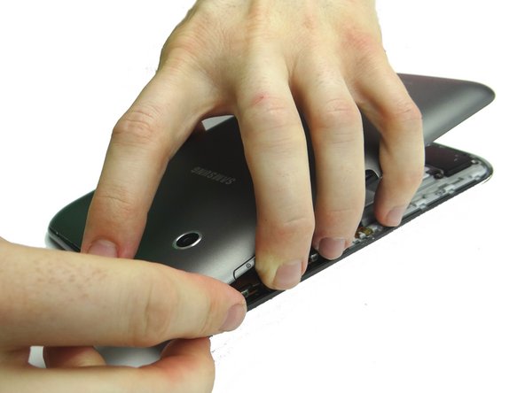 Picture 3: Guide the volume rocker and power buttons up with your fingers.