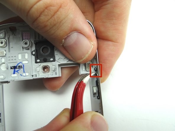 Picture 1: Peel up the top rubber attachment head (red square) with curved-tip tweezers.  Don't squeeze too hard and peel up slowly to avoid tearing the rubber.