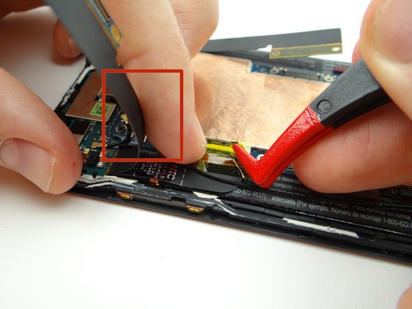 Hold the left daughter board flex cable up (red square in Picture 1) to expose cables:
