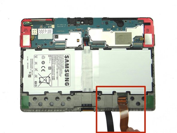 Hold LCD and digitizer cables out of the way while removing the battery screws.