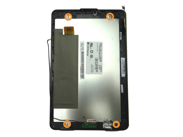 Remove four 2.4 mm Phillips screws holding the LCD to the front glass frame.  Place in SLOT 6.