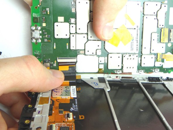 Seat the display cable in the ZIF connector.  Push the cable in until the white line is barely showing.