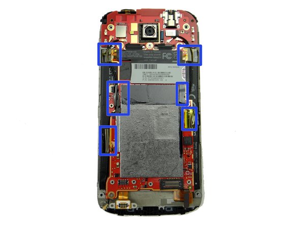 Picture 1: Remove the Kapton tape and electrical tape outlined in the blue rectangles.