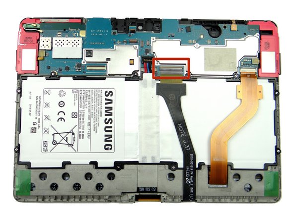Use blue pry tool to lift the cream-colored digitizer ZIF connector bar into open position.