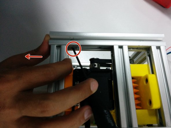 Slide the axis side to tighten the belt and secure the screws and hidden corners