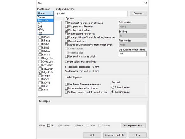 Select Postscript from the drop down menu