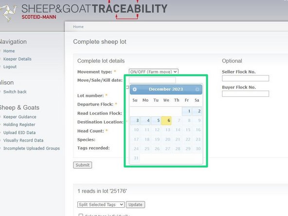 When you click on the date box, a calendar will appear for you to select the appropriate date.
