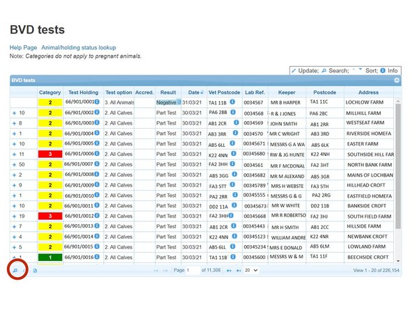 The magnifying glass at the bottom left of the table, will allow you to search the BVD tests using different criteria.
