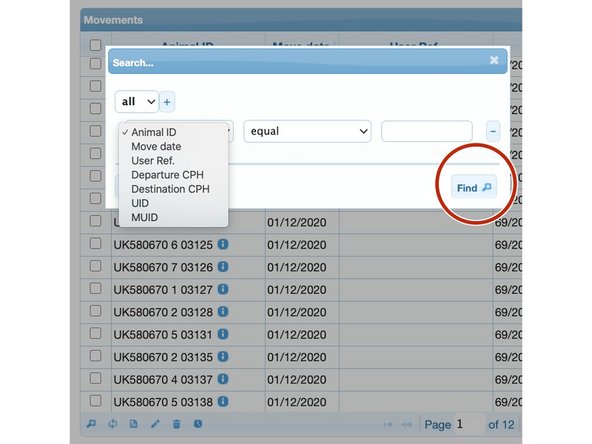 Click on 'Find' once you have entered your search criteria