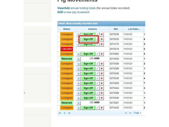The search results will appear within the table. Once you have found the licence you wish to sign off, click on the green Sign-Off icon