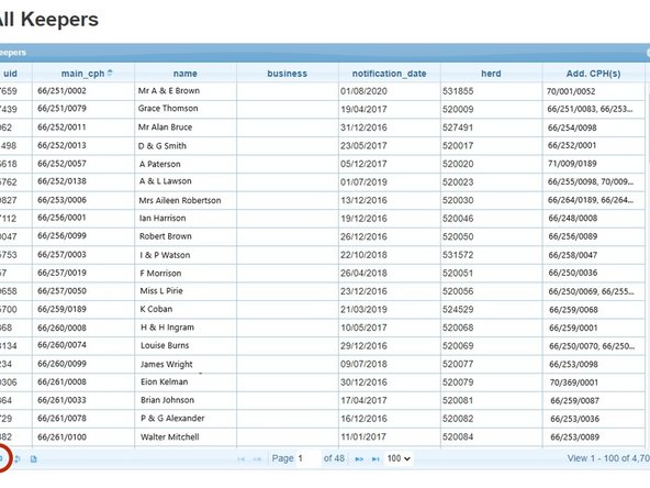 The magnifying glass at the bottom left hand corner of the table will allow you to create a specific search.
