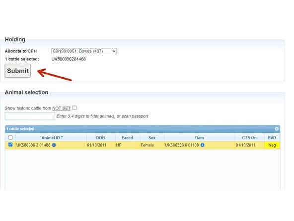 Click on Submit to complete this procedure, as indicated by the red arrow.