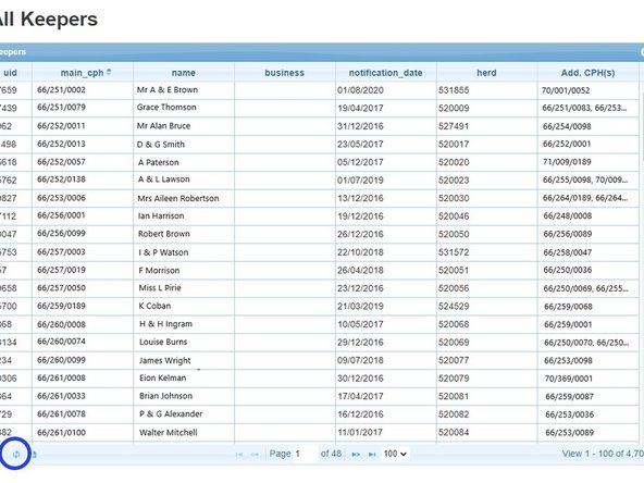 To reload the grid to show all cph's again, click on the icon that is shown circled in blue.