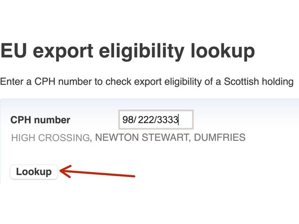 In this example, the CPH 98/222/3333 is entered.