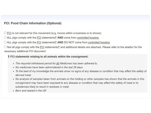 Select which Food Chain Information (FCI) statement applies