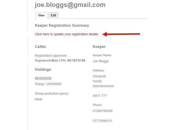 This page displays your details. To change any of these, click on the blue hyperlink as indicated by the red arrow.