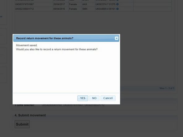 After submitting the ON movement you will be asked - &quot;Would you also like to record a return movement for these animals?&quot;