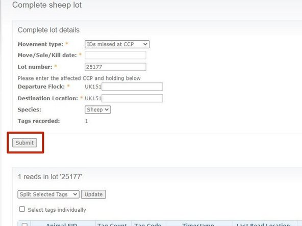 Enter the information including: Departure CPH, destination CPH, movement date, lot number etc