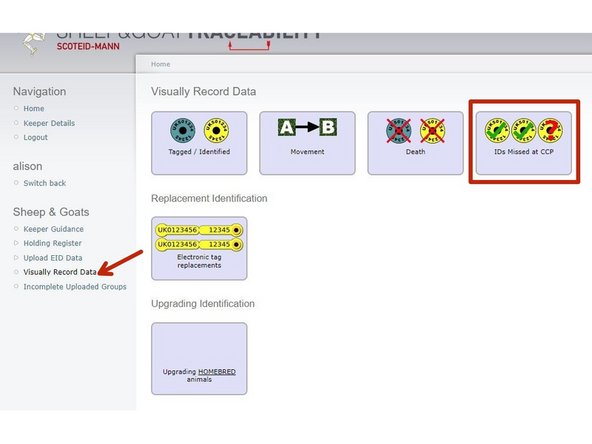 Once logged in, click on Visually record data underneath the Sheep header