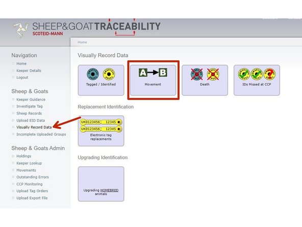 To record a private sheep movement.  Once logged in,  click on Visually Record Data under the sheep header.