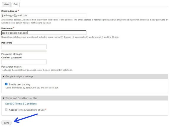 Once you have updated your email or password in the relevant boxes, click on save.