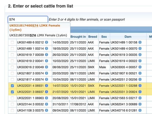 All the animals on your holding are presented in Section 2 of Record Off movement.