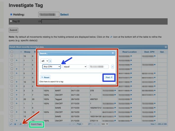 To narrow down a search, click on the magnifying glass at the bottom left of the table as shown by the red arrow and the box shown in red will appear.