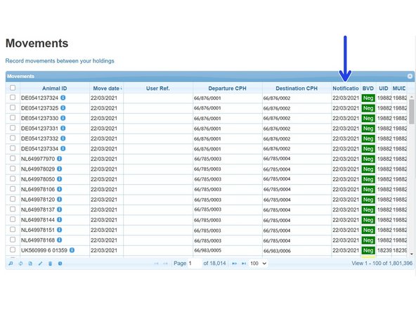 A column will be added to the table, headed Notification date.