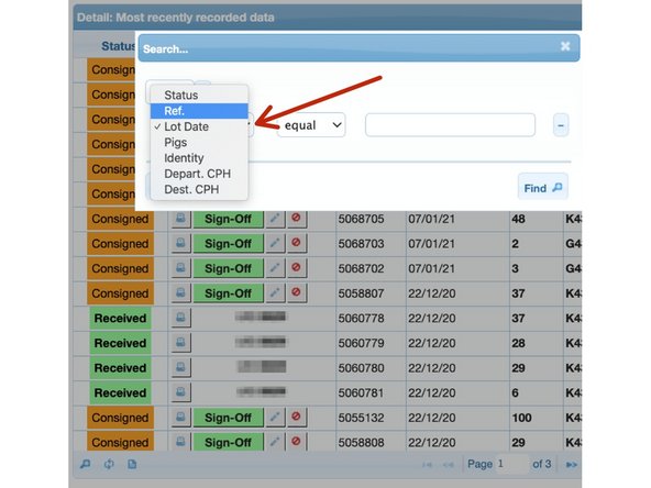 Click on the drop down arrow next to 'Lot Date' and select how you wish to filter the movements.  You can search by how the pigs are identified, CPH etc depending which information is known.