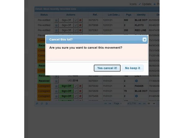 A pop up box will appear for you to confirm to cancel this particular movement, click Yes Cancel it! once you are sure