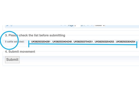 The number of animals selected and their IDs appears in Section 3 on the page.