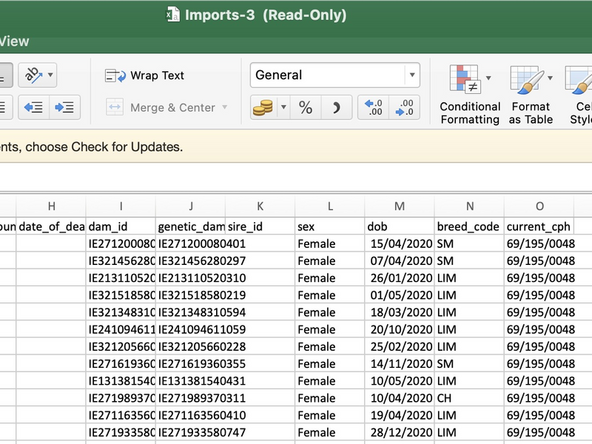 As well as the import data, the download extracts the data you can see on the 'i' button for each animal.