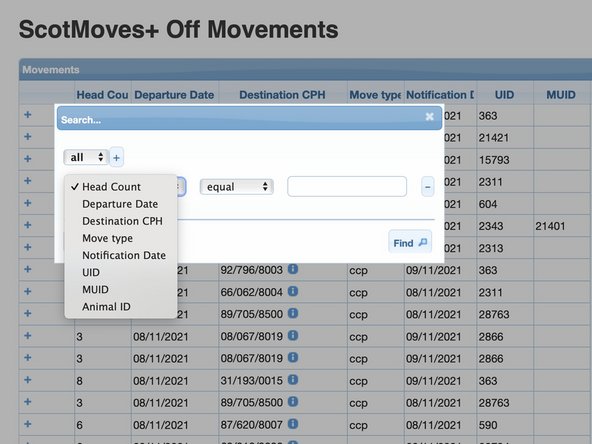 Clicking the spy glass icon bottom left on the table opens the Search box.