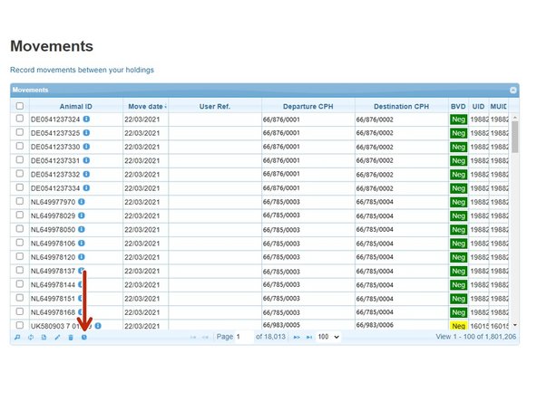 To show the date that the movements were notified on, click on the clock icon as shown by the red arrow.