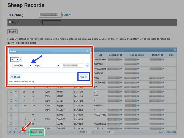 To narrow down a search, click on the magnifying glass at the bottom left of the table as shown by the red arrow and the box shown in red will appear.