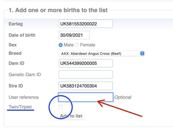 You can enter a reference for the birth.