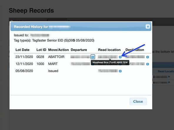 For further information, if you hover your mouse over the blue i, the address and postcode will appear for this holding number.