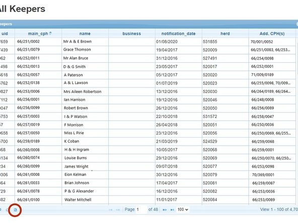 To download the information presented into an excel document, click on the icon that is shown circled in red.