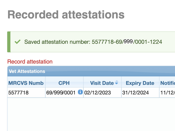 A banner is presented to confirm the attestation has been saved.