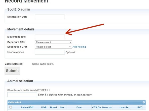 Under heading Record Movement this is how the page will look before recording movement